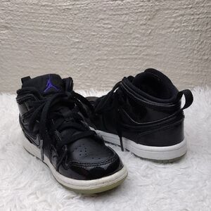 Nike Air Jordan 1 Mid Space Jam Black Leather High Top Lace Up Toddler Sneaker